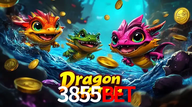 Arte promocional do jogo Dragon Hatch com três adoráveis dragões bebês nadando entre moedas de ouro, um dos slots mais divertidos para jogar no cassino 3855bet.
