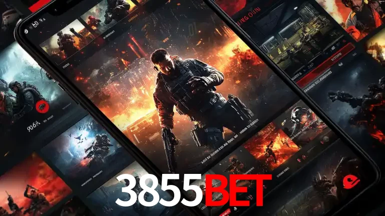 Tela de um celular exibindo uma galeria de jogos de tiro com temática militar, mostrando a variedade de e-sports disponíveis para apostas na plataforma de entretenimento 3855bet.