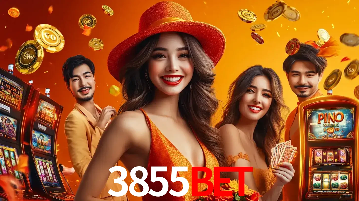 Grupo de amigos asiáticos sorrindo e se divertindo com máquinas de caça-níqueis em um ambiente festivo, celebrando suas vitórias nos jogos de cassino do 3855bet.