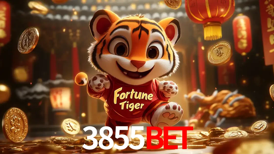 O alegre personagem do Fortune Tiger correndo sobre um caminho de moedas de ouro, simbolizando os grandes prêmios e a diversão do popular jogo de slot do 3855bet.