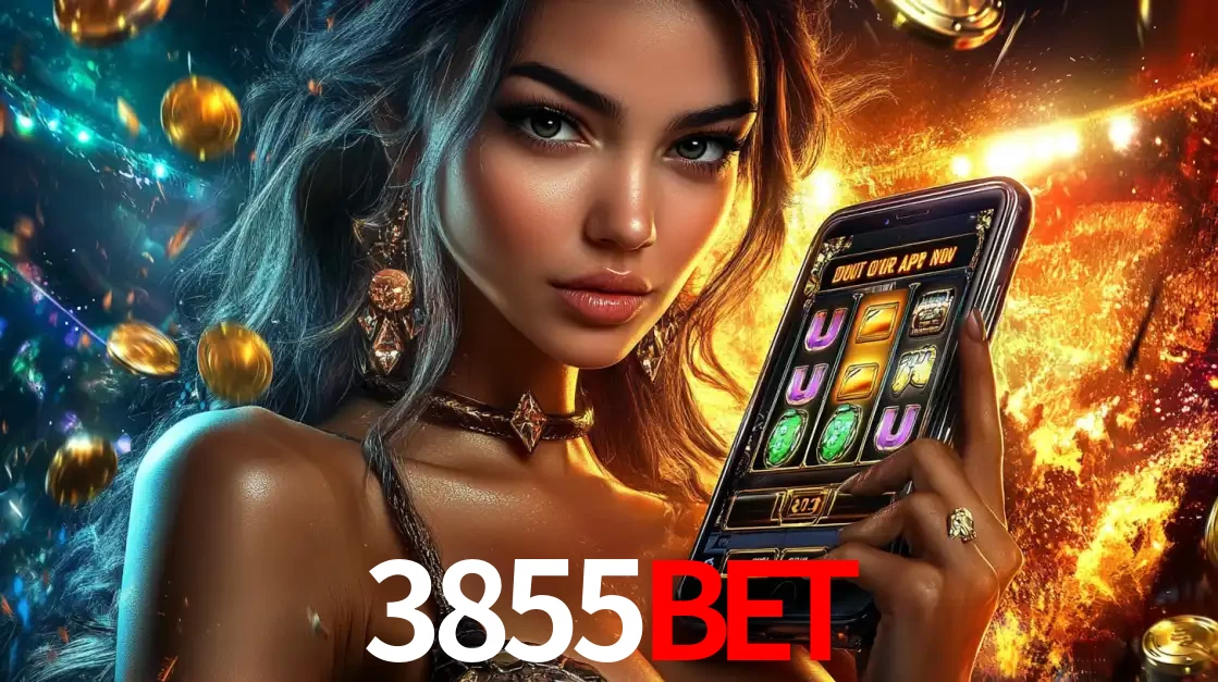 Mulher elegante mostrando um jogo de caça-níqueis em seu smartphone, destacando a experiência de cassino móvel oferecida pelo aplicativo 3855bet.